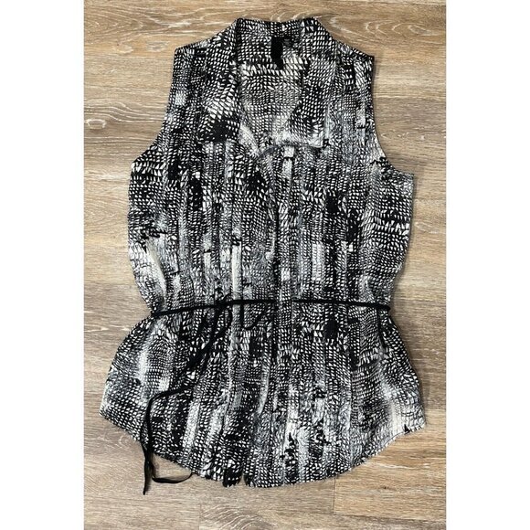 Edun Sz S 100% Silk Belted Monochrome Abstract Reptile Print Sleeveless Blouse - Picture 2 of 11
